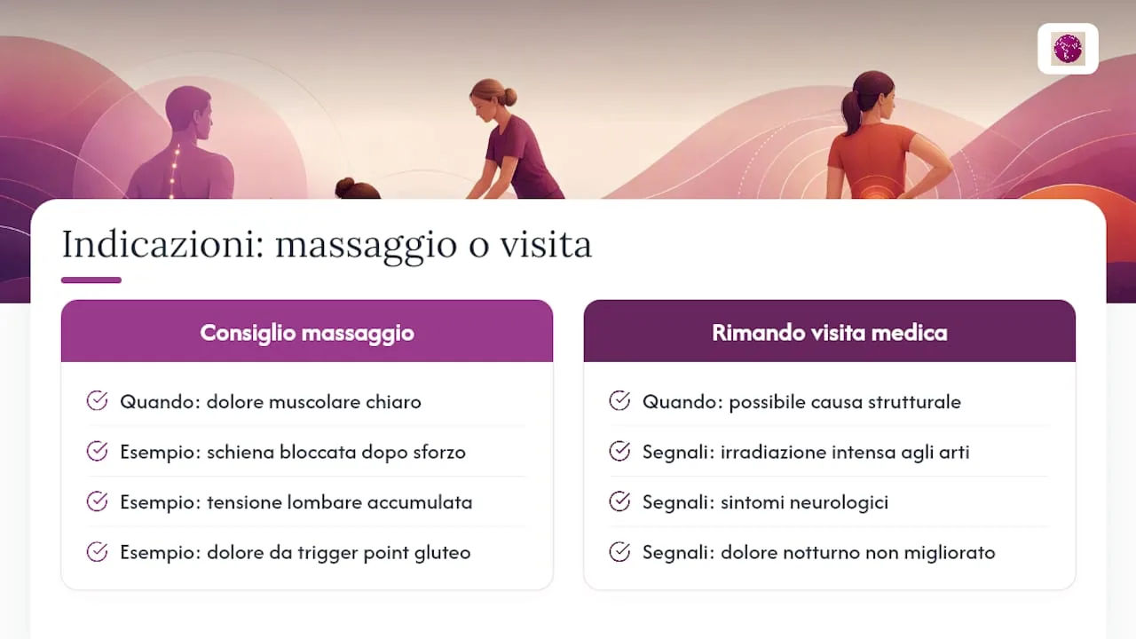 Il mio approccio: quando consiglio il massaggio e come lavoro — overview diagram